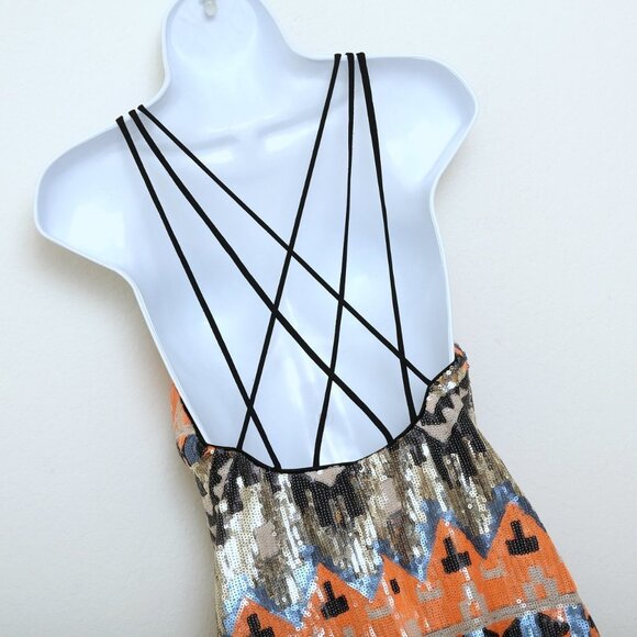 Nasty Gal Sequin Party Sleeveless Sequins Aztec Geometric Multicolor Mini Dress - Picture 8 of 11